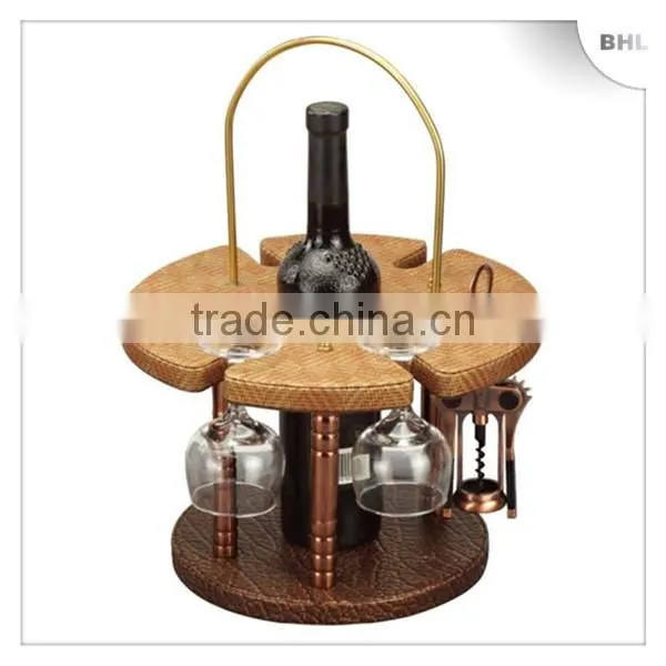 2013 New Style! Bar/hotel leather red wine rack YJ-4 with 4 glass holder, single bottle wine display rack for guest room