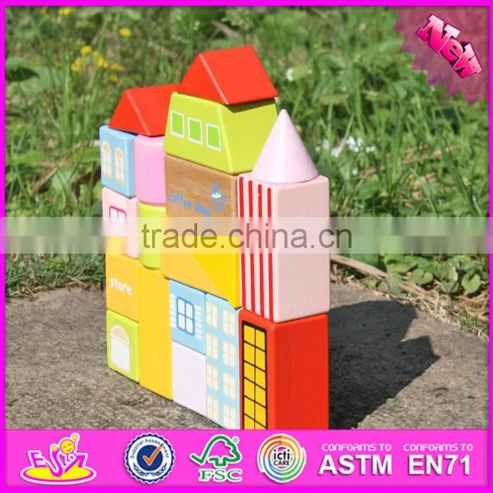 2017 new design 19 pieces model buildings kids wooden block set W13A119