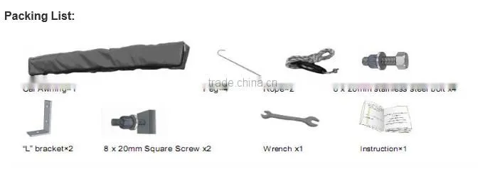 china Manufacturer high grade fabric retractable car awning