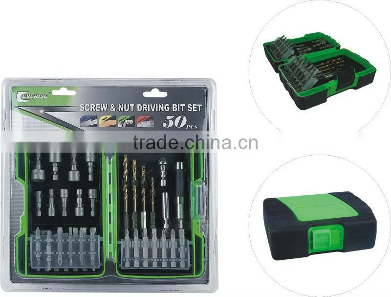 50 piece hex shank twist drill and bit set in plastic case