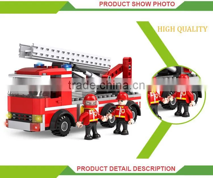 Creative children diy building blocks set mini fire truck toy
