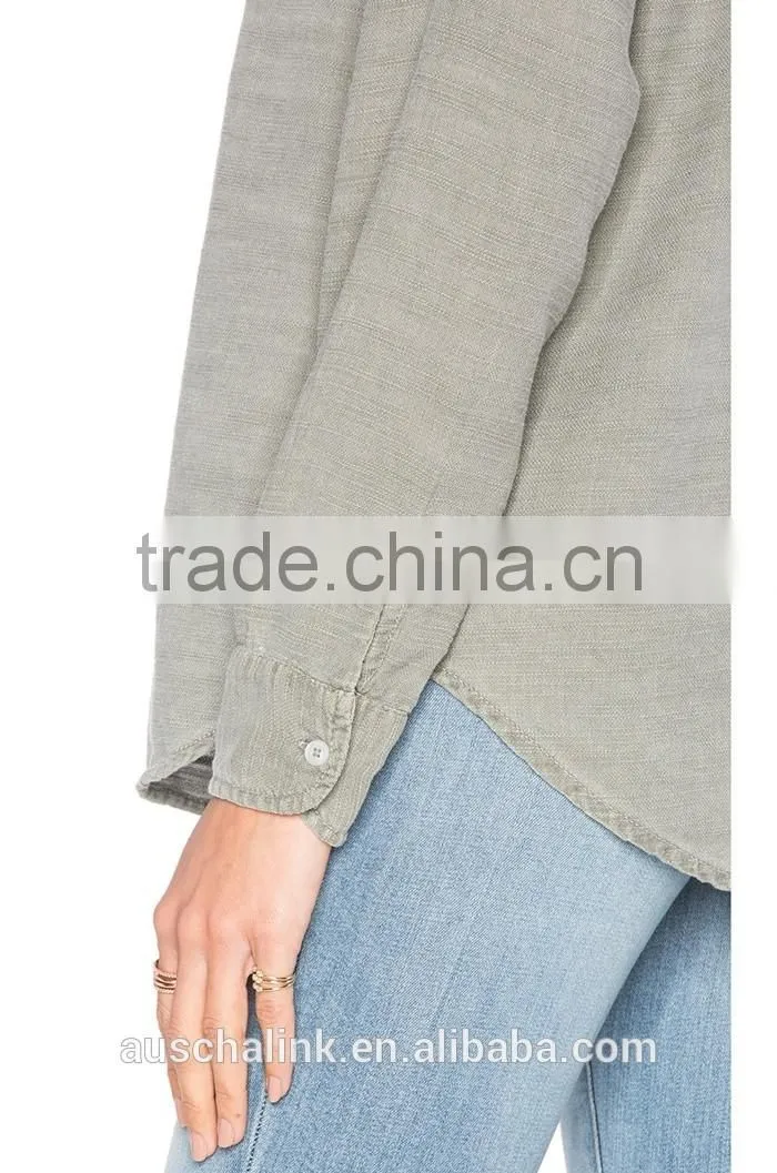 new style autumn women army olive grey twill shirt factory price