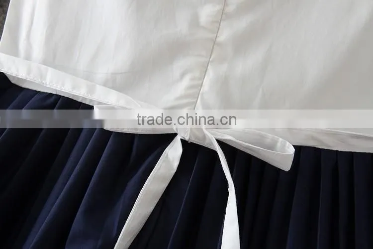 2017 New arrival Korean style white and blue casual dress children simple summer dress hoilday beach party dresses kids clothing