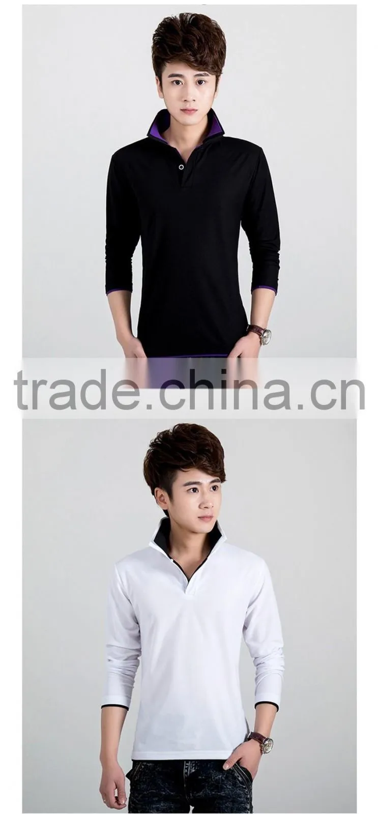 new fashion solid color mens polo shirt, long sleeve turn down collar polo shirt, slim fit quick dry polo shirt for men