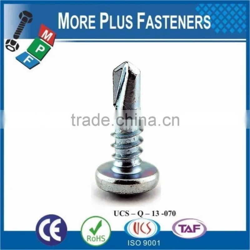 Made in Taiwan Pan Head Phillips Recess Stainless Steel Zinc Plated Zinc Finish Self Drilling Screw