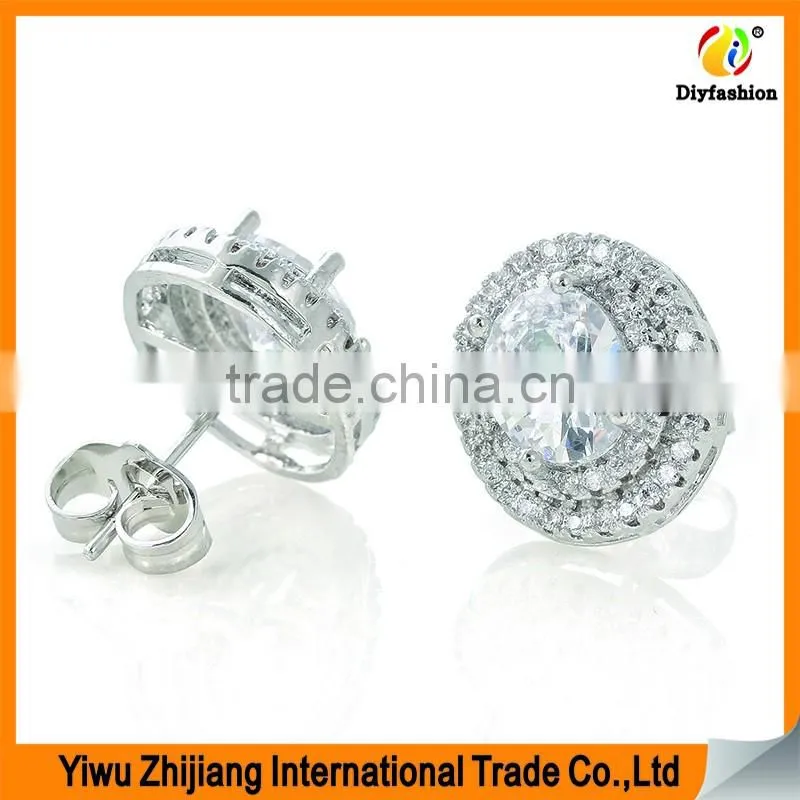 Double row diamond oval zircon Platinum plating earrings
