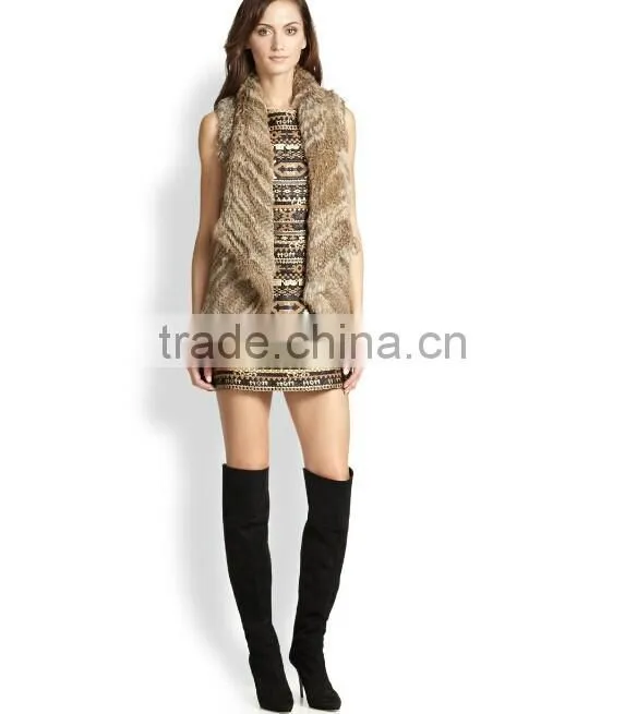 YR677 Hot Sale Women Winter Fur Vest Knitted/2015 Fur Vest Tongxiang