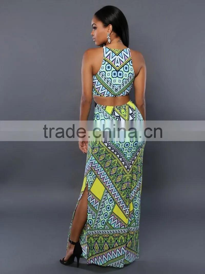 2017 Ladies Fashion Sexy Bandage Dresses Sleeveless Digital Printed Connect Dress Skirts Women Modern African Dress Style