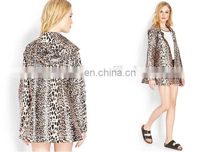 2015 latest fashion guang zhou custom coat,Leopard print raincoat jacket
