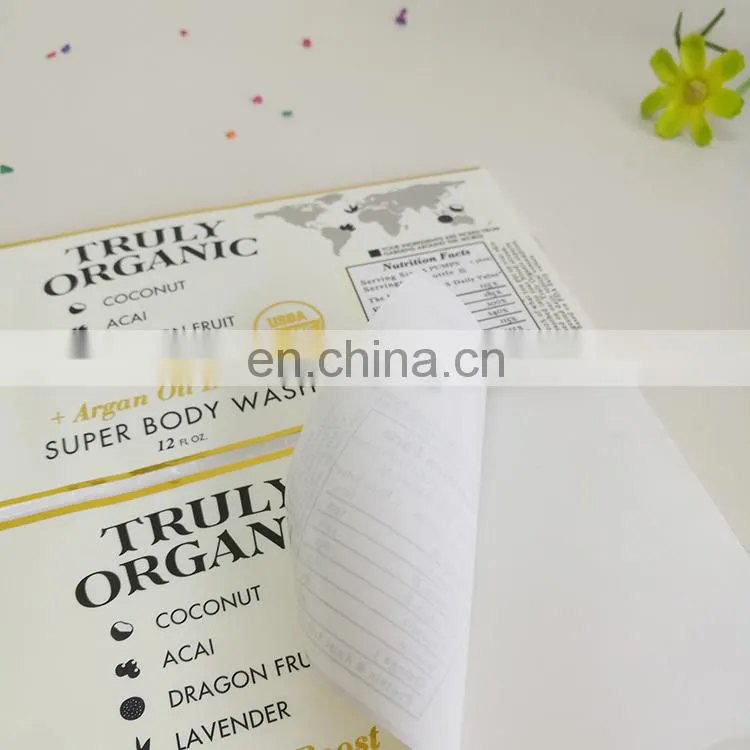 Cheap price organic food bottle labels sticker plastic sticker with gold stamping