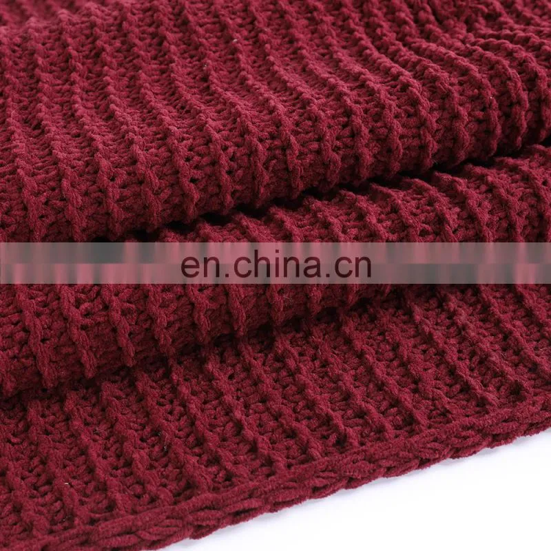 Wholesale High Quality Warm Knit Red Solid Color Throw Blanket