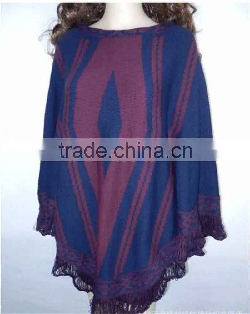 ladies Elegant design popular knitted crochet winter poncho 2016