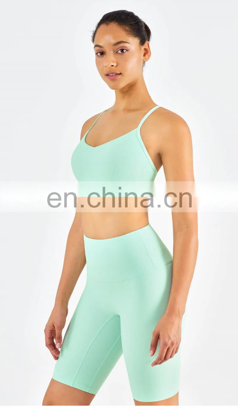 Ribber Camisole Women Yoga Fitness Workout Sports Bra Custom Print High Impact Strappy Bras Top
