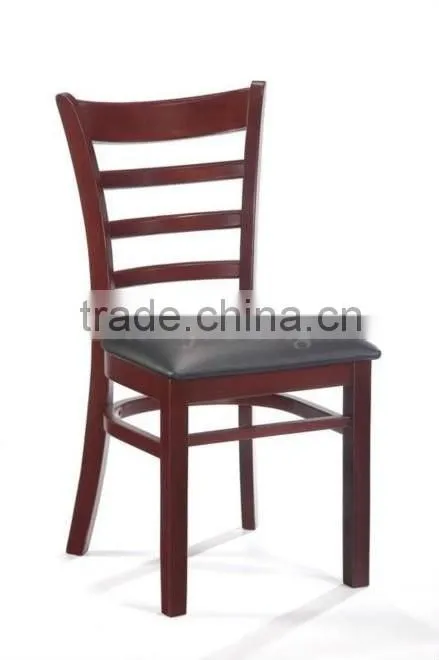 Hot sale high back metal leather imitated wooden restaurant ladder back chair in dining chairs