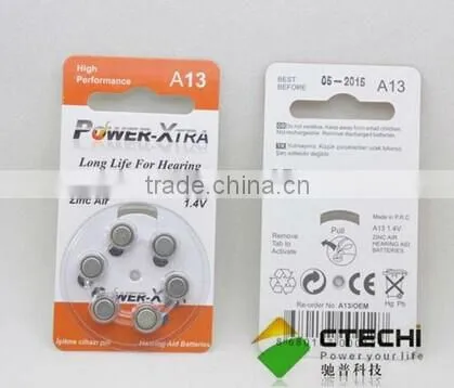 Hearing aid battery 1.4v zinc air button cell battery A10 A13 A675 A312 in Blister card
