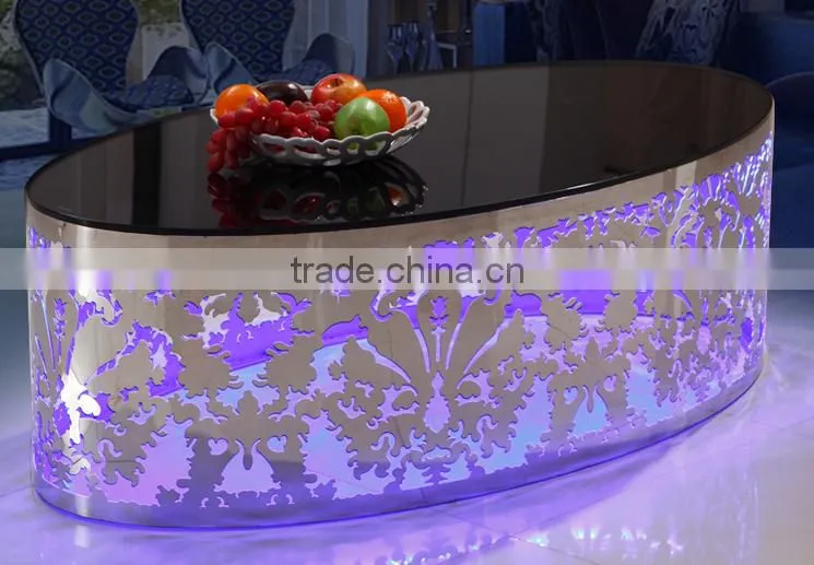 LED flash hollow stainless steel coffee table