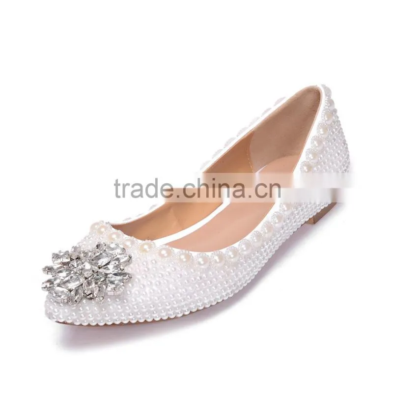 2015 flat shoes women casual summer flat wedding shoes diamond bridal shoes with pearl upper