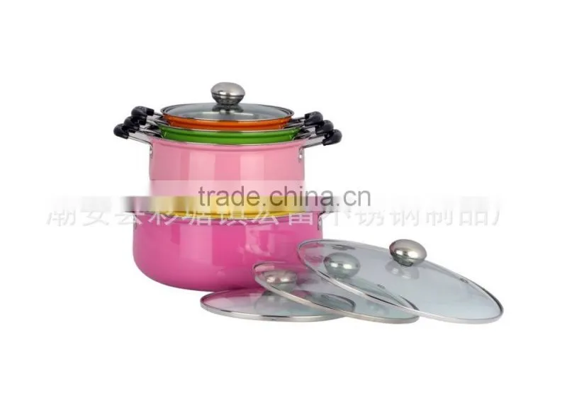 new products 5pcs colorful stainless steel cookware sets with glass lid