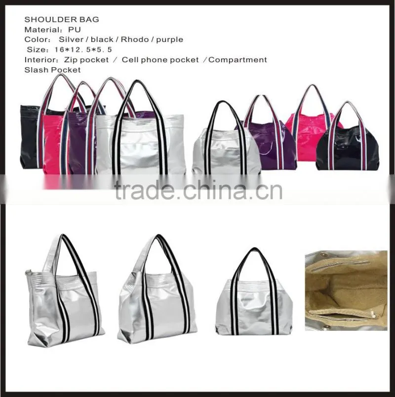 Fashion simple glossy bright silver shopping bag girl