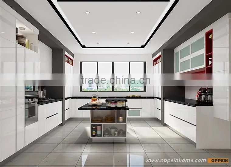 2016 New Kitchen Cabinets White HPL and Red Lacquer For Modular Kitchen Cabinets
