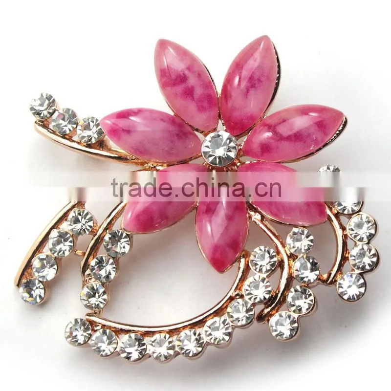 Purple Rhinestone Crystal Wedding Bridal Bouquet Gold Flower Brooch Pin