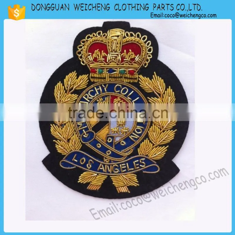 hand embroidery badges/Hand Embroidery Bullion Wire Badges
