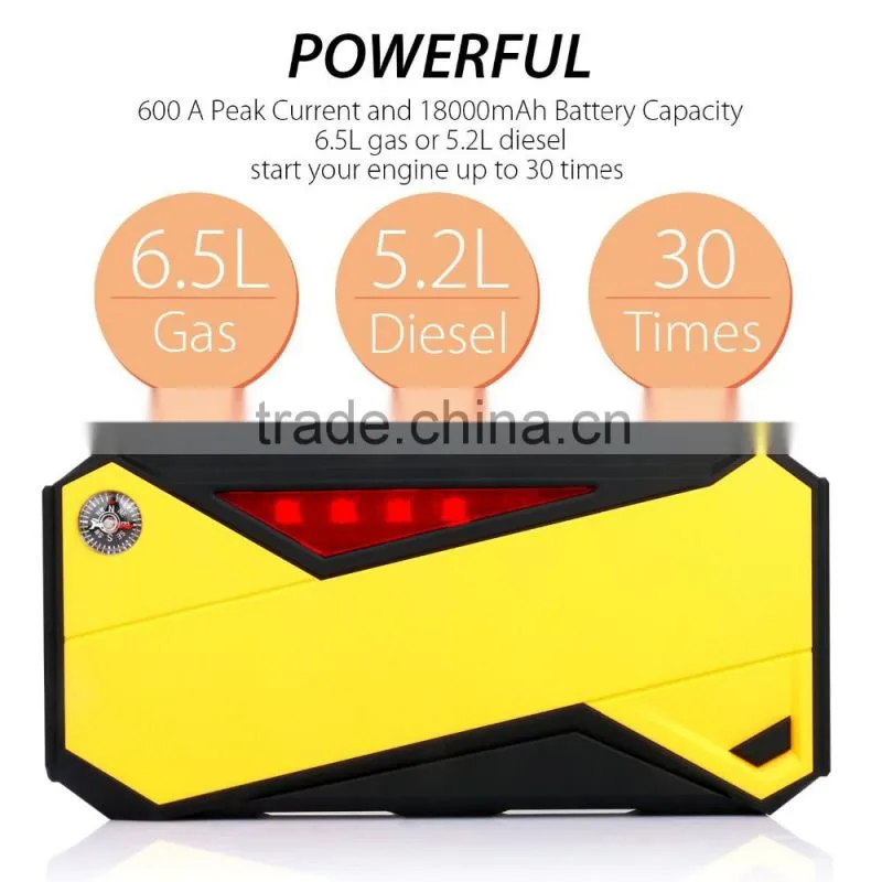 600A Peak 18000mAh Portable Car Jump Starter External Battery Smart Charger Power Bank with Compass & LCD Screen and LED Flash