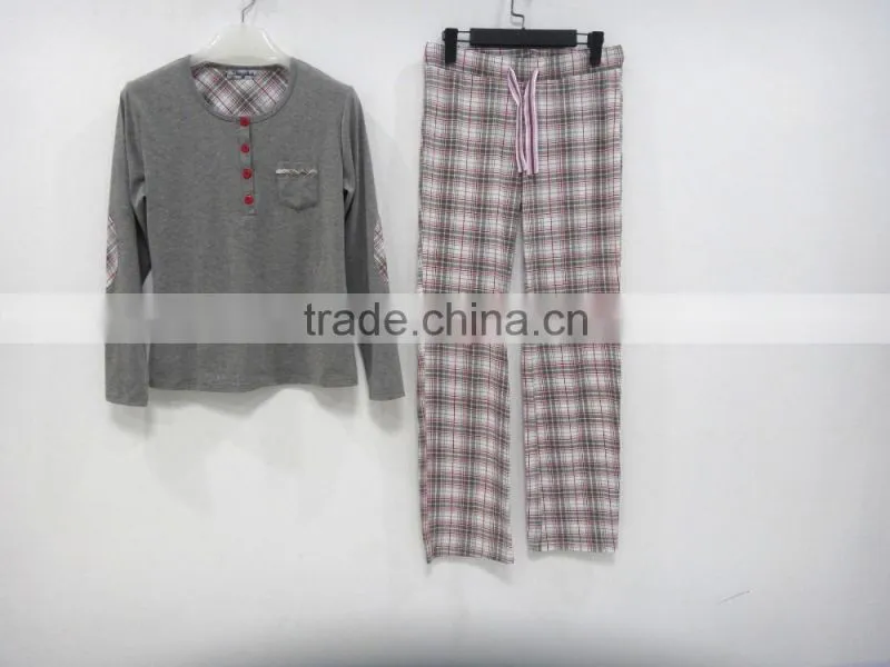 Leisure coat draw string pants grid pajamas women