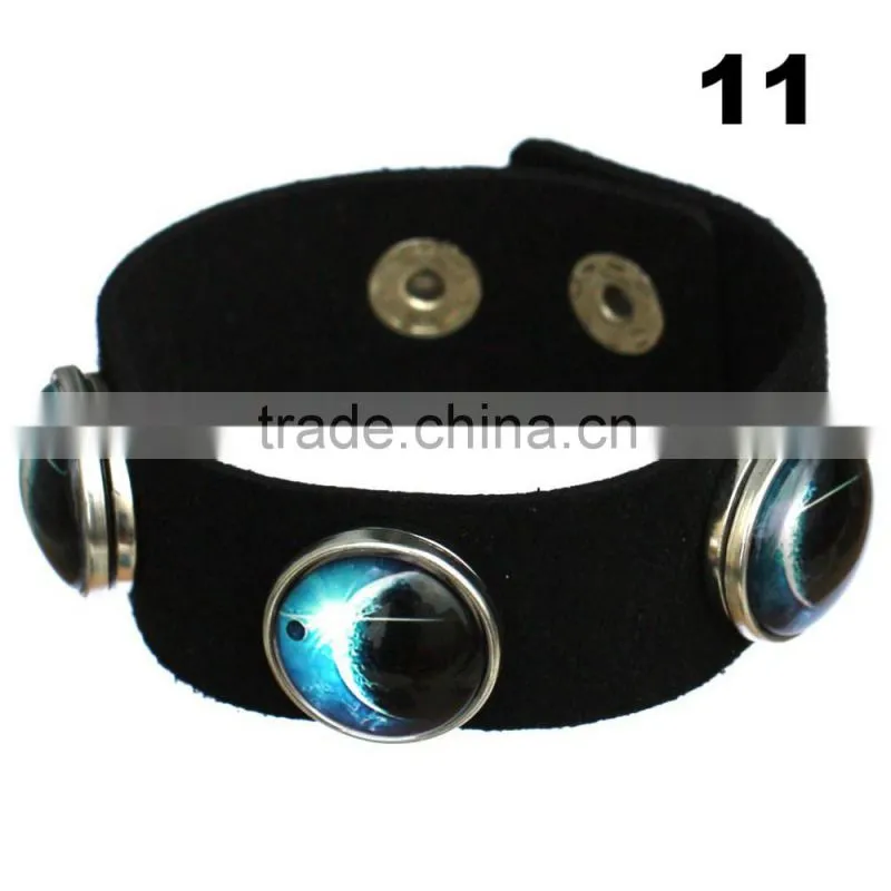 Wholesale Glass Nebula - Galaxy Space - Novelty Leather Metal Cuff Buttons Bangle Bracelet