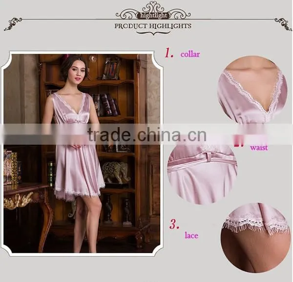 19mm plain dyed lace V collar pure silk pajamas for women high quality