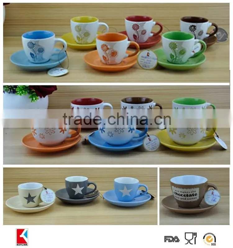 wholesale custom logo printing chocolate ceramic cups 12pcs tea ceramic cup and saucer