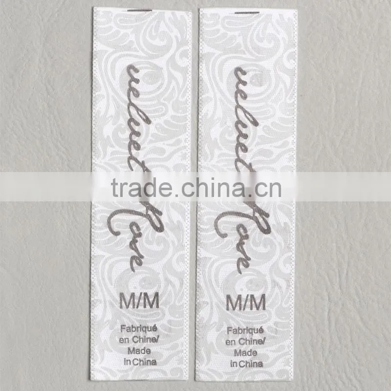 Woven satin ribbon double printed swimwear clothing care label