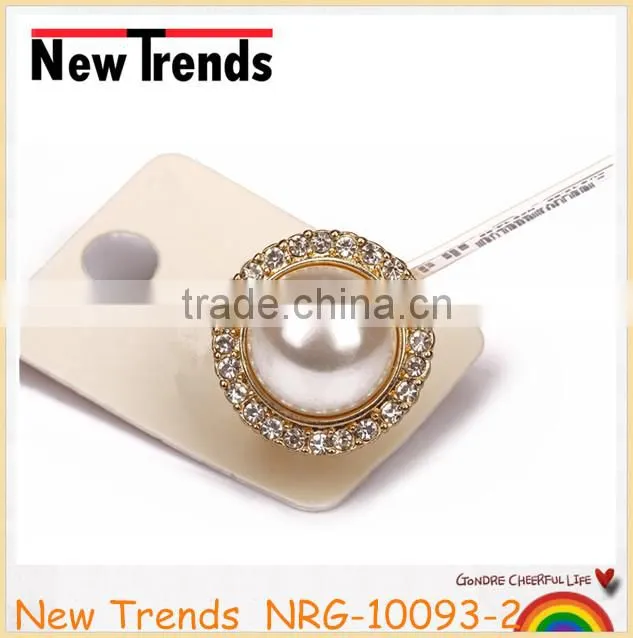 Beauty latest pearl ring design with clear rhinestone
