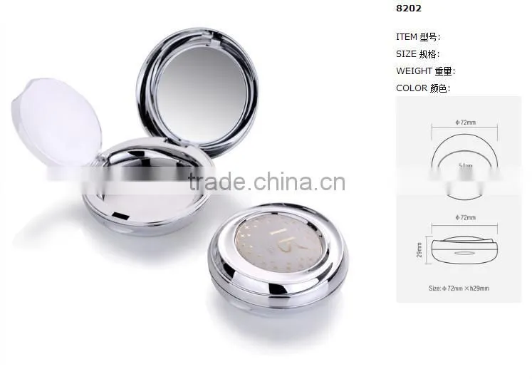 Custom round silver empty cosmetic powder compacts