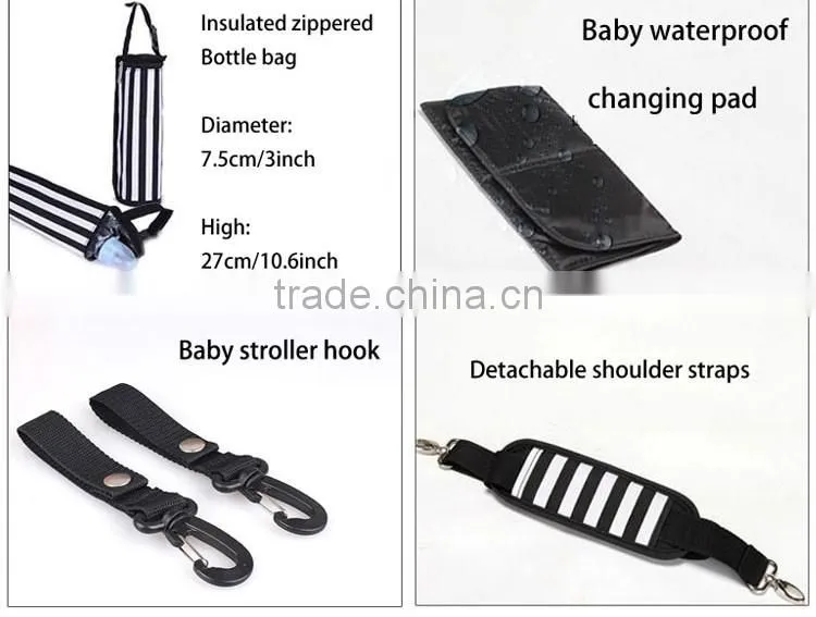 Black and white stripe oxford diaper bag baby bag,bottle changing pad included