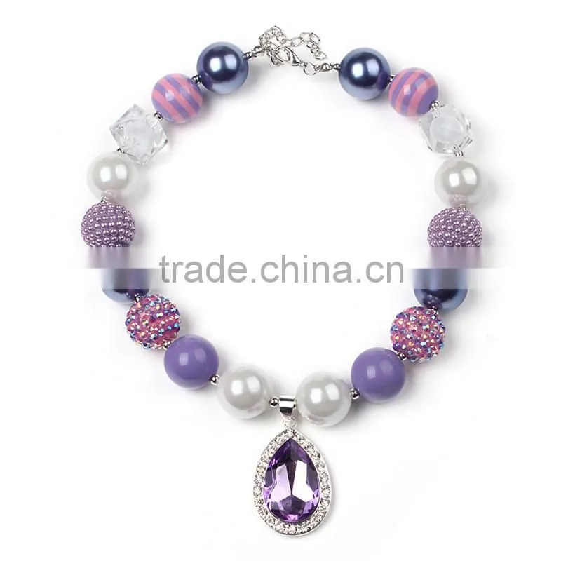 purple pendant necklace and flower hairband latest design beads necklace baby girl jewelry beaded necklace and hairband