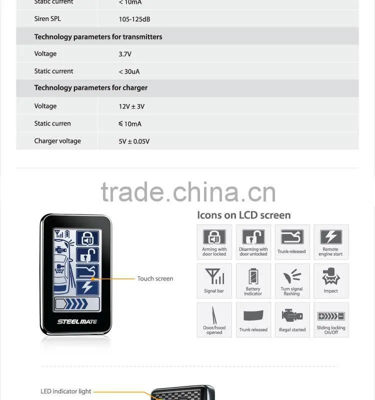 Steelmate T8209S remote engine start touch screen transmitter 2 way car alarm,car alarm system,anti-hijacking car alarm system