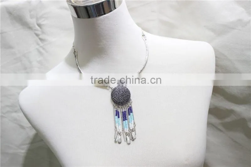 Anti-silver Folk w/ Royal Blue Aqua White Seed bead Statement Necklace Satellite Chain Necklace 2016 Fashion Style Wholesale