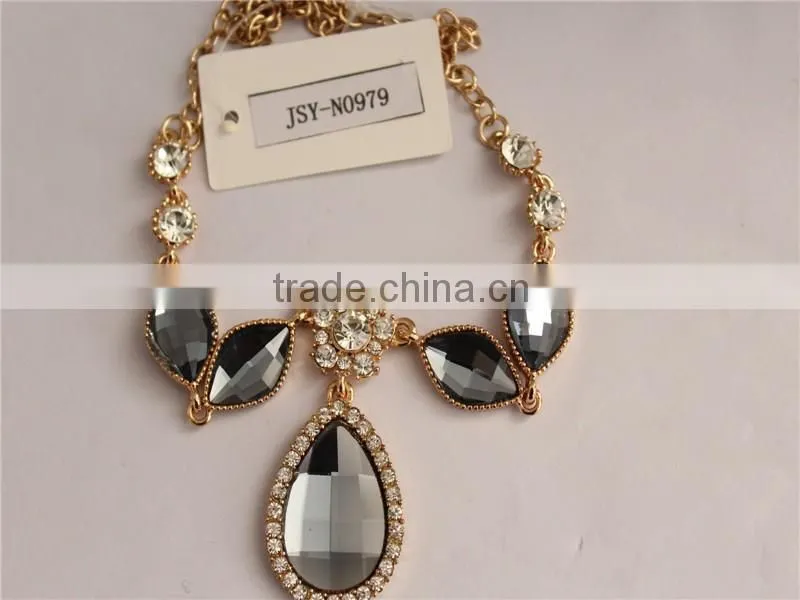 High quality glass pendant necklace 18k gold plated crystal necklace