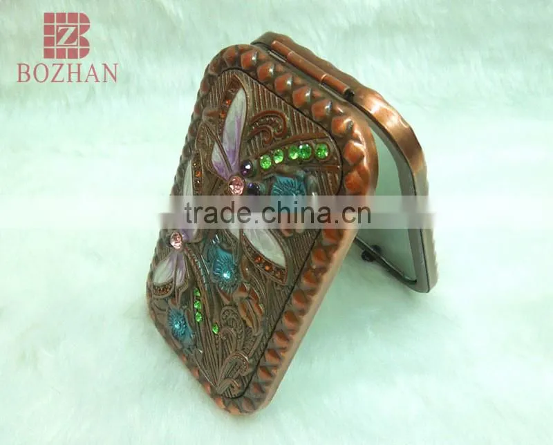 Good sale cosmetic rhinestone mirror/antique rhinestone promotional gift pocket mirror