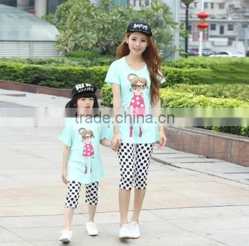 2015 Fashion Sunshine Mother And Daughter Family Suit Elegant Printed Cheaper Mother And Daughter T-Shirt