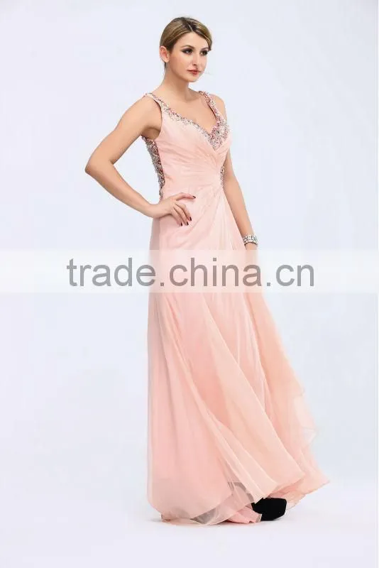sleeveless beaded ruffle see through elegant pink dress beaded evening dress