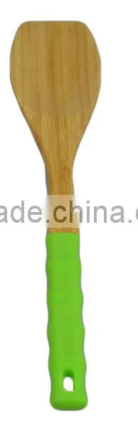 3 Piece Color Silicon Handle Bamboo Wood Kitchen Utensil Food Turner Set
