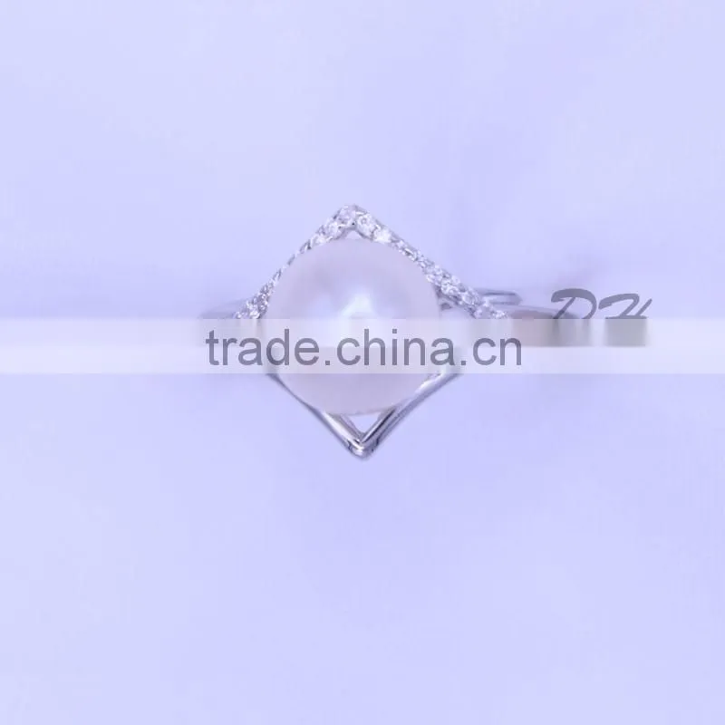 Cheap rhinestone freshwater flat pearl ring wholesale price