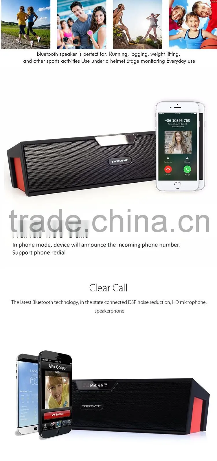 Small size flac supported led light time display dual channel bluetooth speaker with fm antenna