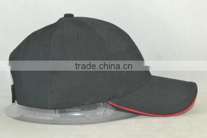 Heavy brushed cotton 10x10 black blank cap with red sandwich bill