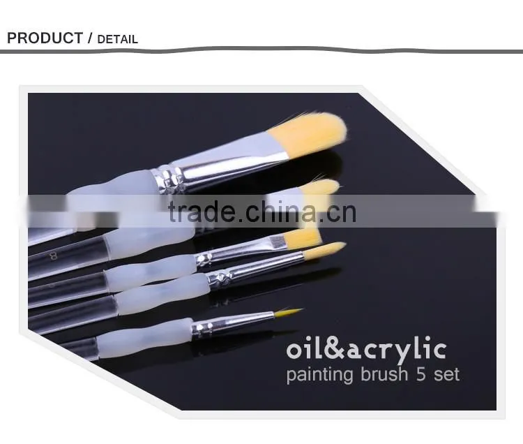 Wholesale Price Professional Acrylic Handle Natural Filbret Bristle Hair Oil Painting Brush Art Paint Brushes Set 5 Piece