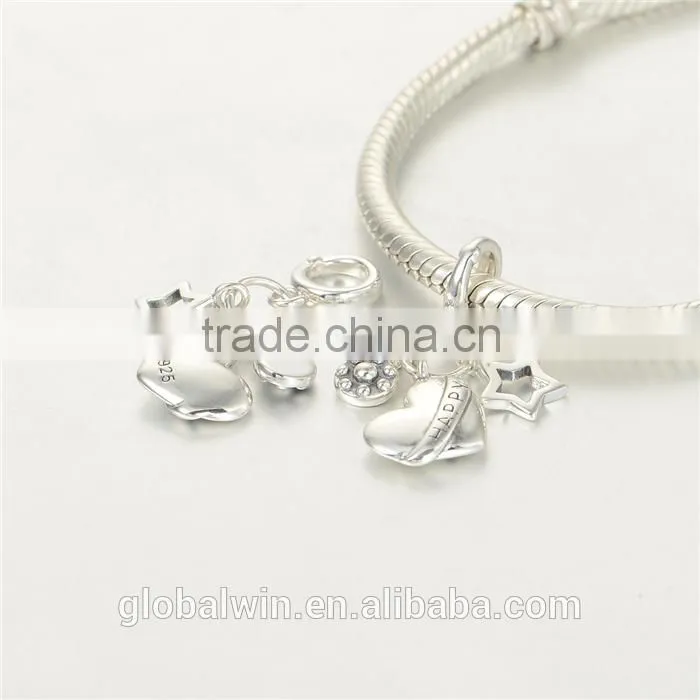 Heart Bracelet Charms European Charm Bracelet Necklace 100% Real 925 Sterling Silver S219 Aaa Cubic Zirconia