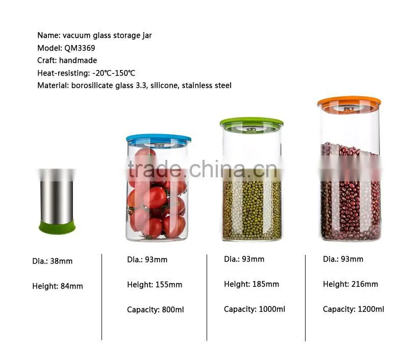 Borosilicate glass jars with wood lid with vacuum pump QM3369