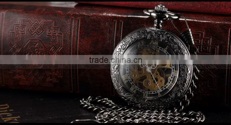 Vintage Transparent Mechanical Skeleton FOB Pendant Men Pocket Watch